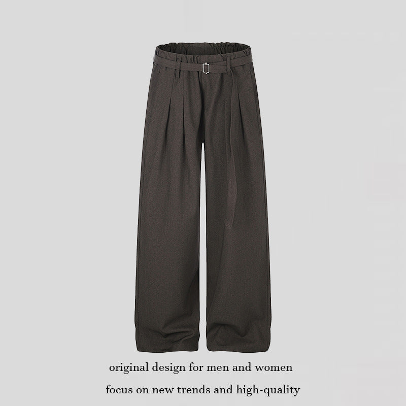 Ladies Wide High-Waist Palazzo Pants with Paperbag Waist, Pleats and Ties Belt Mune Fashion