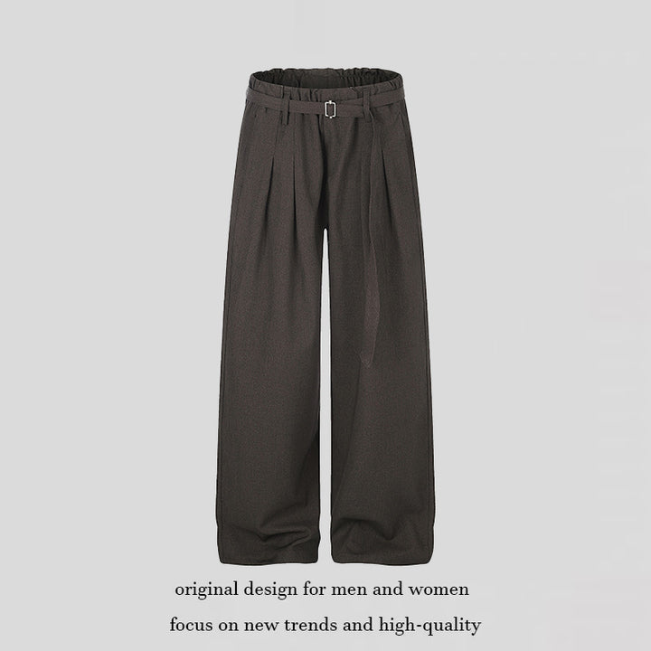 Ladies Wide High-Waist Palazzo Pants with Paperbag Waist, Pleats and Ties Belt Mune Fashion