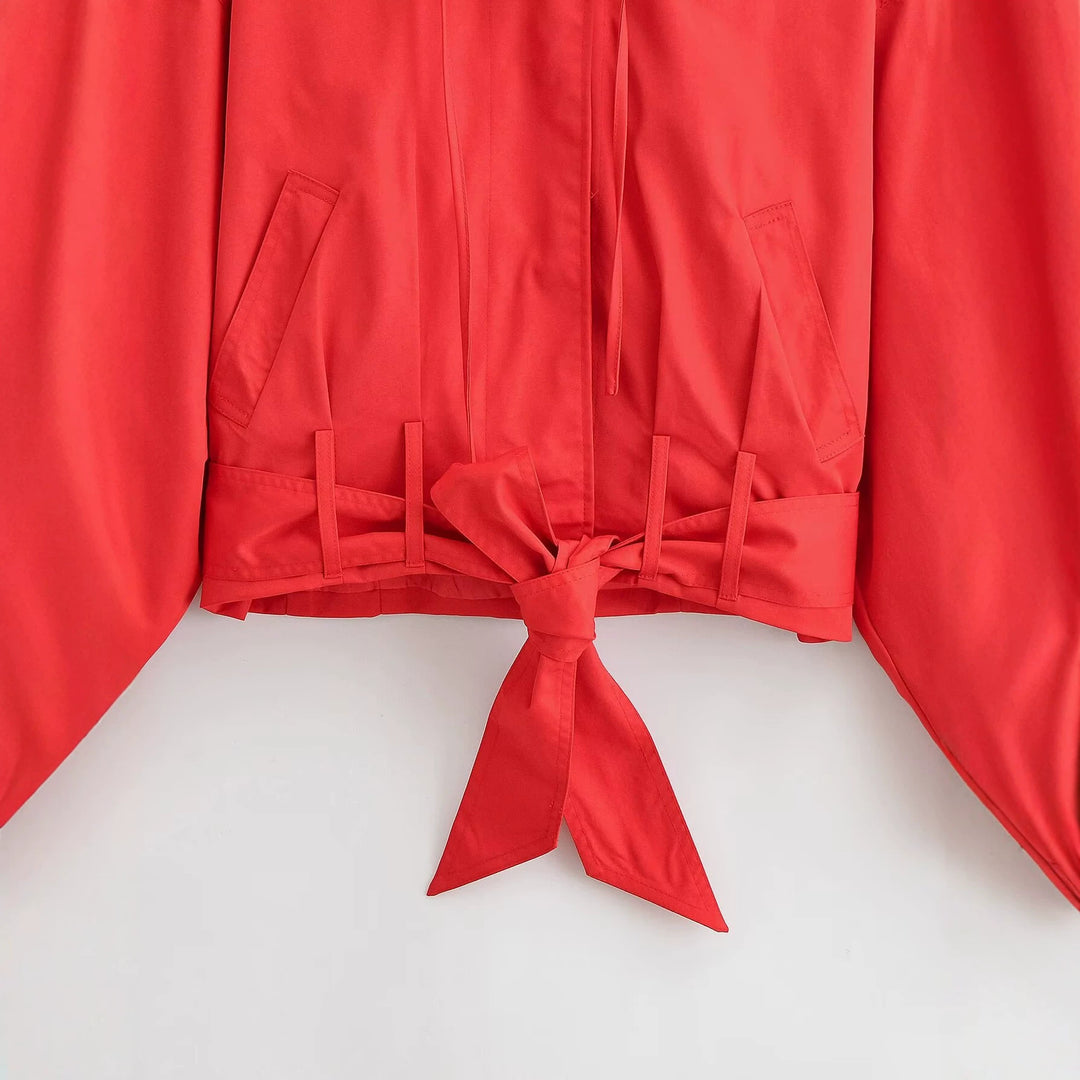 Women's short jacket in blouson style with tie belt and wide collar Mune Fashion