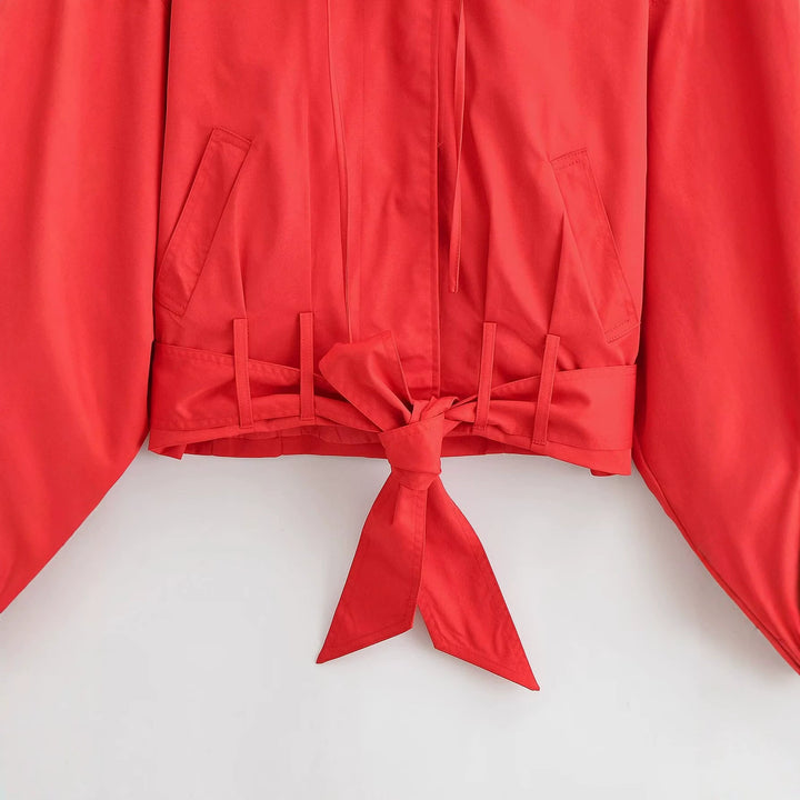 Women's short jacket in blouson style with tie belt and wide collar Mune Fashion