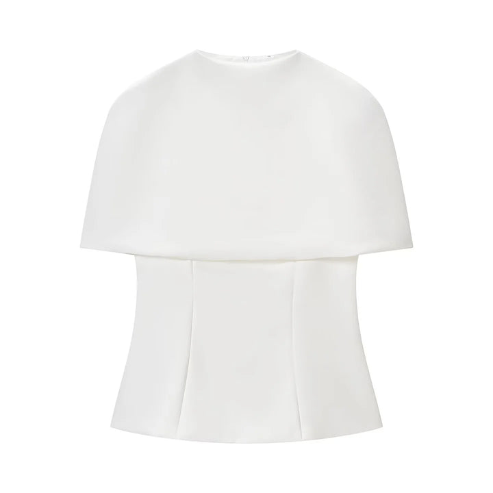 Women's sleeveless cape top with tailored peplum and textured crepe quality Mune Fashion