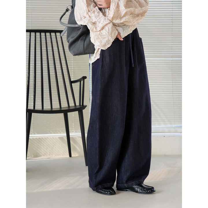 Women's Wide High-Waist Relaxed Pants with Elastic Waistband, Drawstring and Side Pockets Mune Fashion