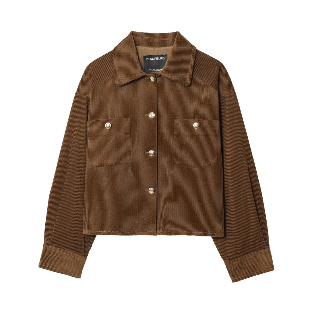 Women's Short Overshirt made of Cord with Snap Button Closure and Patch Pockets Mune Fashion