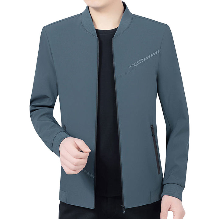 Men's Lightweight Softshell Travel Jacket with Stand-Up Collar and Zipper Mune Fashion
