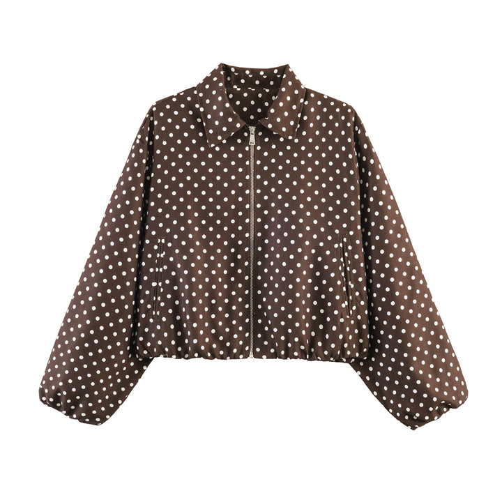 Women's short jacket in Harrington style with polka dot pattern, balloon sleeves, and elastic hem Mune Fashion