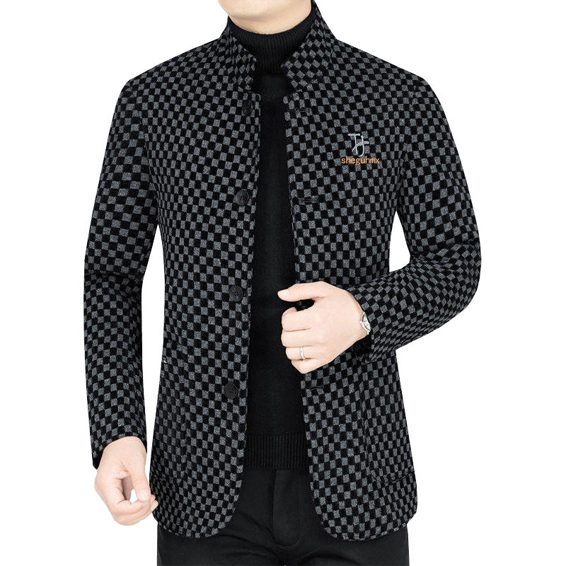 Men's blazer with checkerboard pattern and stand-up collar half-lined Mune Fashion