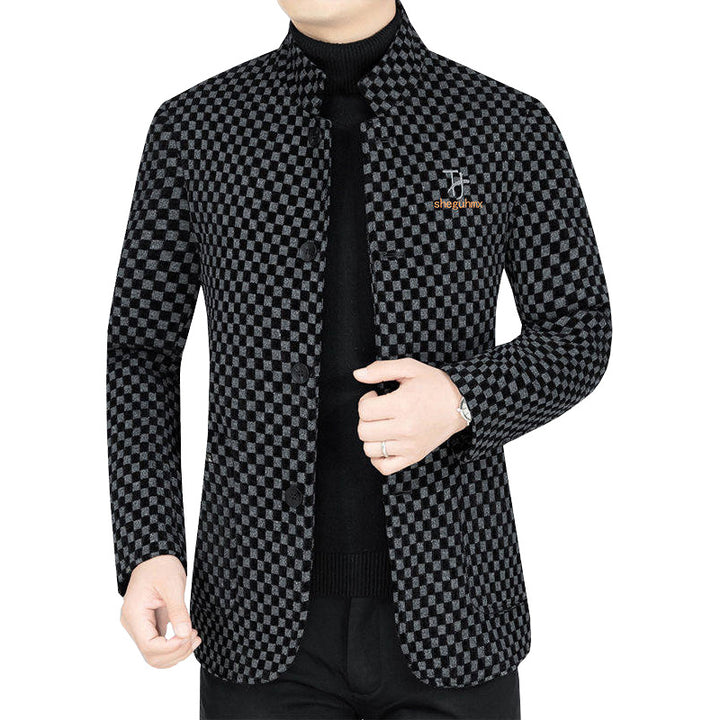 Men's blazer with checkerboard pattern and stand-up collar half-lined Mune Fashion