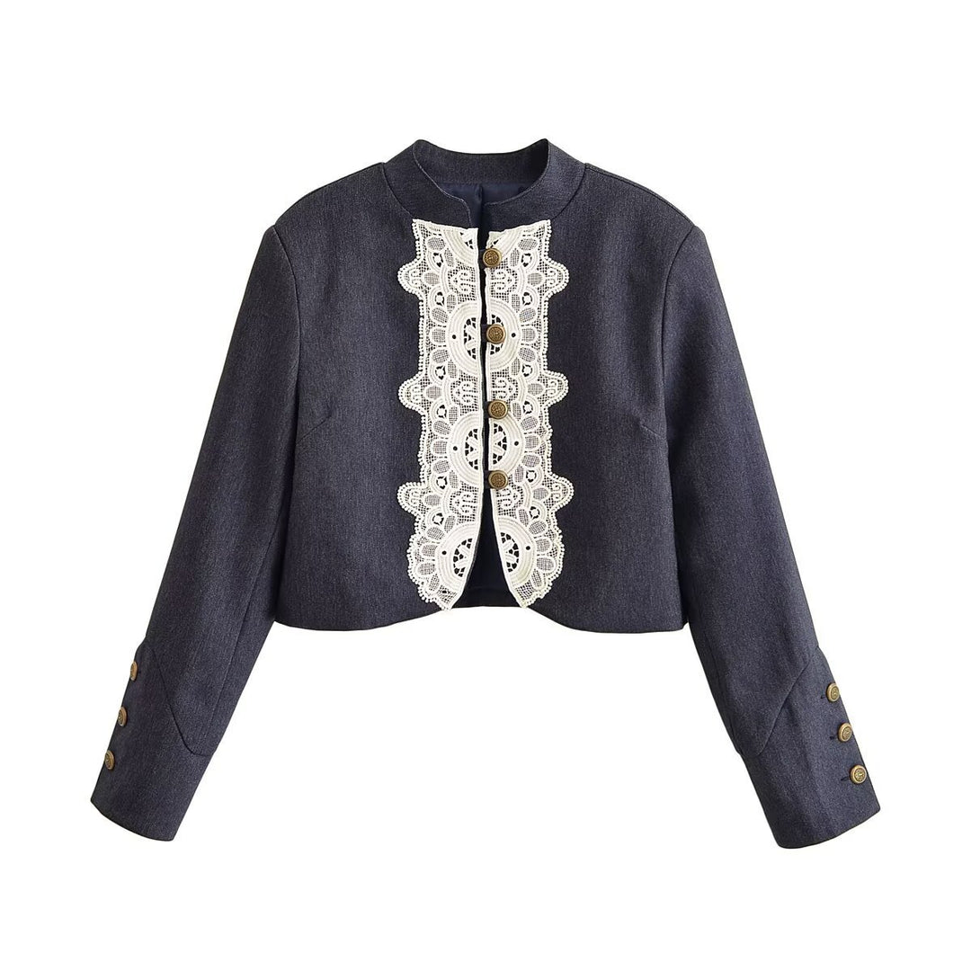Women's cropped blazer in bolero style with lace trim and decorative buttons Drune
