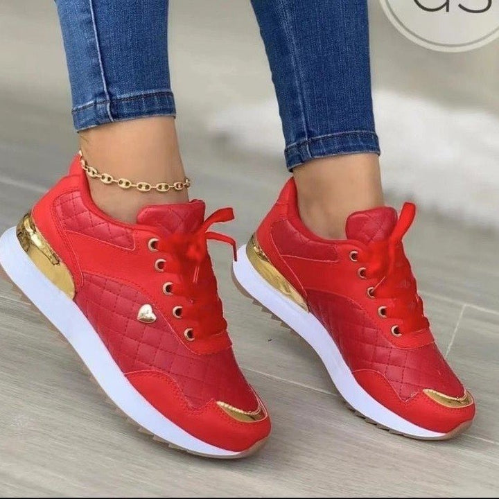 Women Padded Sneakers with Quilted Look and Gold Accents Mune Fashion