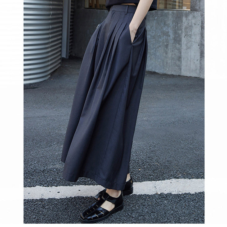 Women's wide pleated culotte pants with high waist, pleats & side pockets Mune Fashion