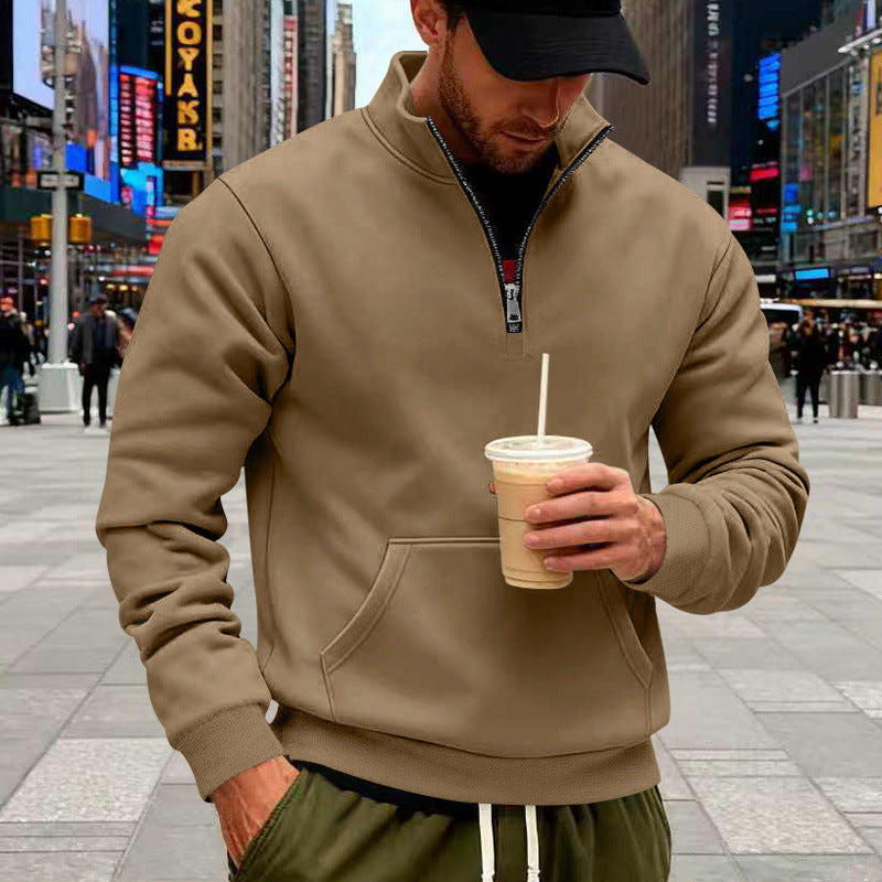 Men's half-zip sweatshirt with kangaroo pocket and standing collar Mune Fashion