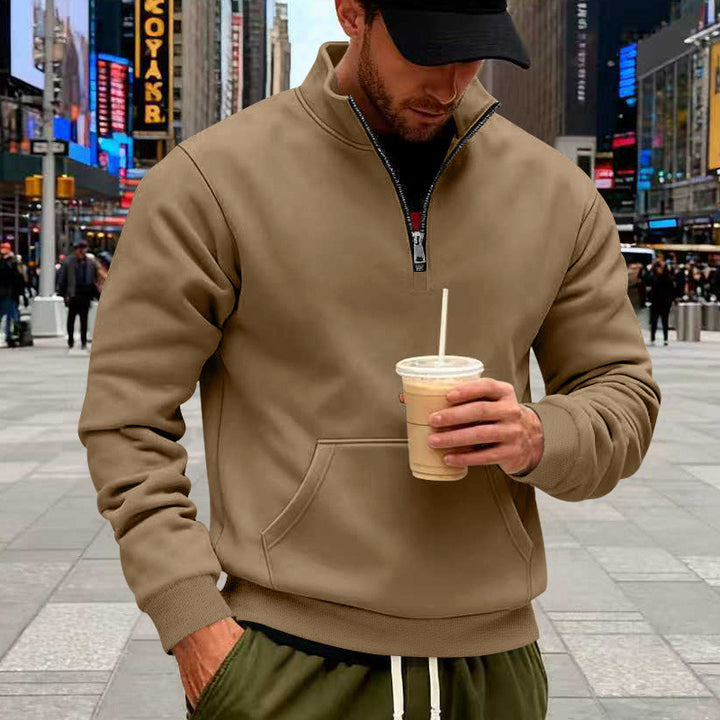 Men's half-zip sweatshirt with kangaroo pocket and standing collar Mune Fashion