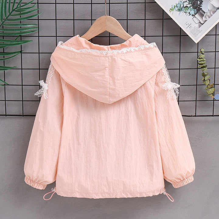 Women's lightweight hoodie jacket with lace trim and cute embroidery Mune Fashion