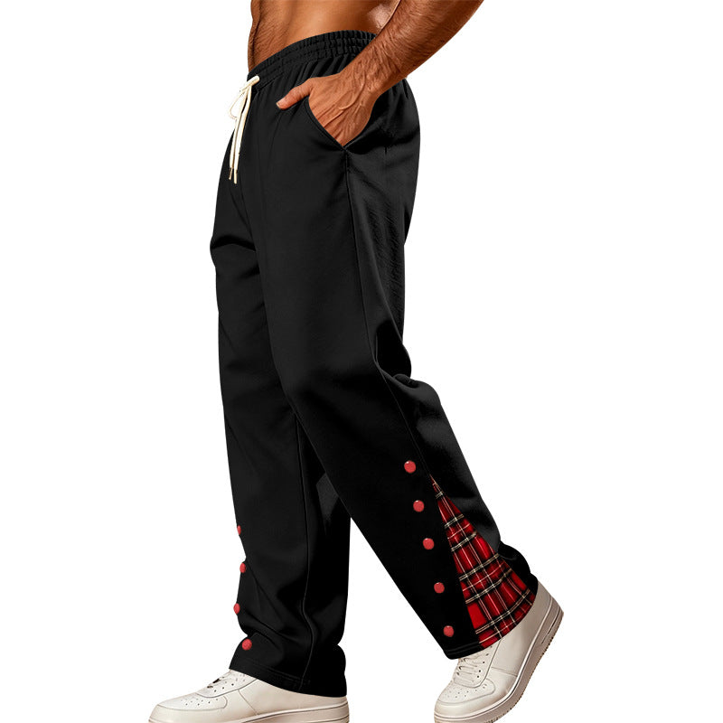 Men's Loose Jogging Pants with Check Insert and Snap Button Details Mune Fashion