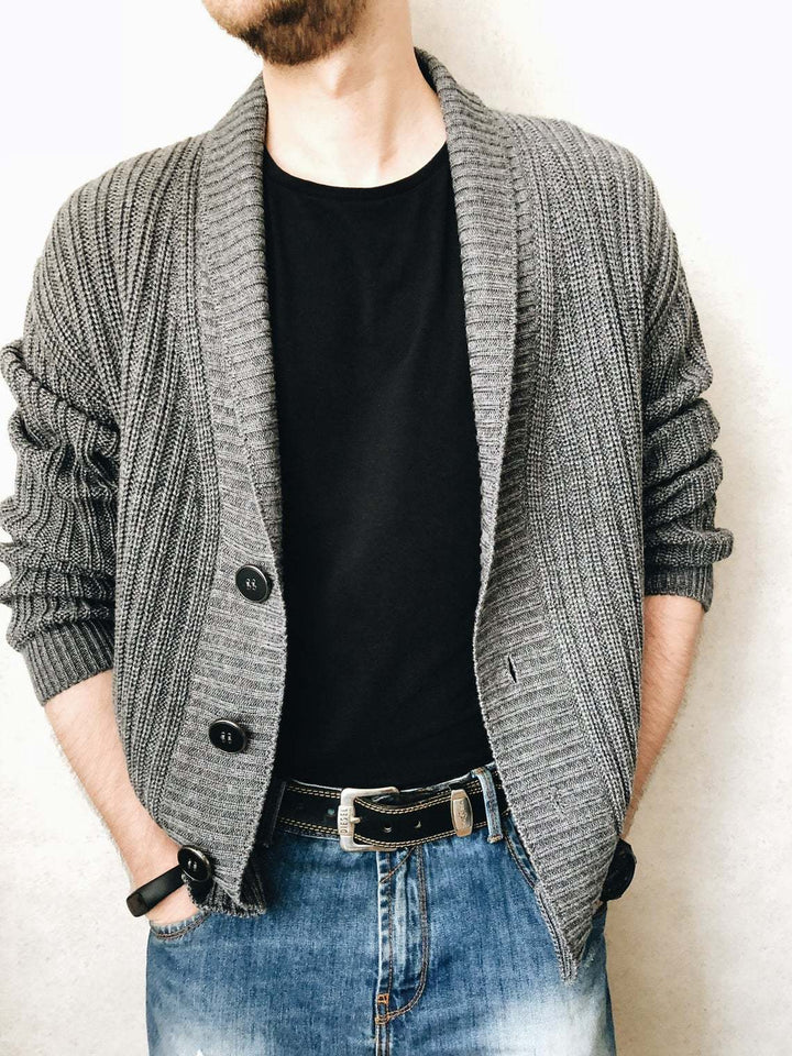 Men's knitted cardigan with shawl collar and button placket Mune Fashion