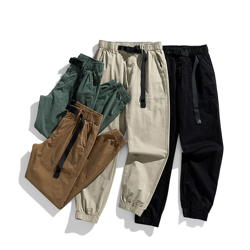 Herren Casual-Joggerhose aus Baumwoll‑Twill mit elastischem Bund, integriertem Webgürtel und geripptem Knöchelabschluss Mune Fashion