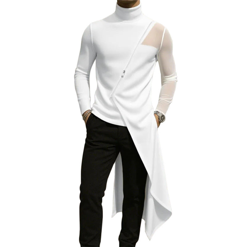 Ladies avant-garde long shirt with diagonal zipper, stand-up collar and irregular pointed hem Mune Fashion