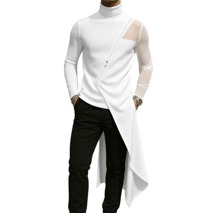 Ladies avant-garde long shirt with diagonal zipper, stand-up collar and irregular pointed hem Mune Fashion