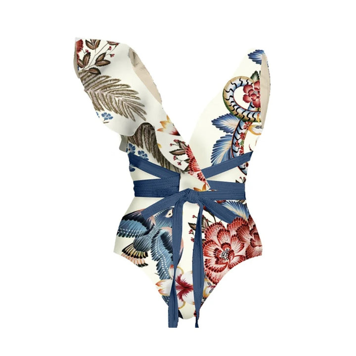 Women's swimsuit set with floral ruffles and tailored shorts Mune Fashion