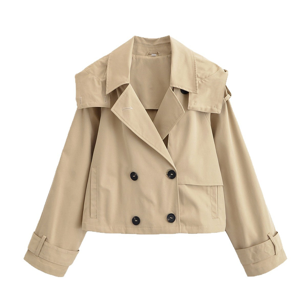 Women short jacket in trench coat style with double-breasted button placket and adjustable cuffs Mune Fashion