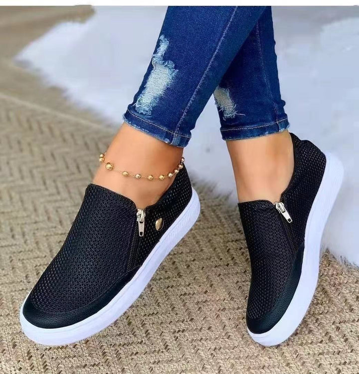 Women's Slip-On Mesh Sneaker with Side Zipper and Thick Rubber Sole Mune Fashion