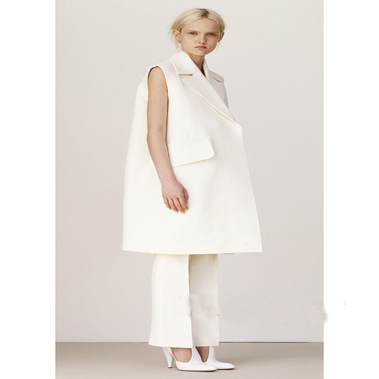 Women Sleeveless A-Line Long Vest in Oversized Tailoring with Shawl Collar Mune Fashion