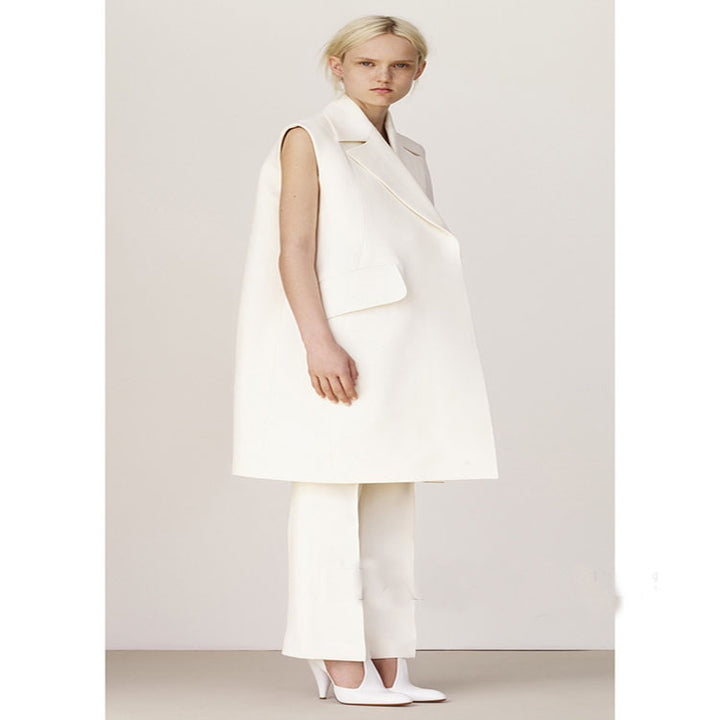 Women Sleeveless A-Line Long Vest in Oversized Tailoring with Shawl Collar Mune Fashion