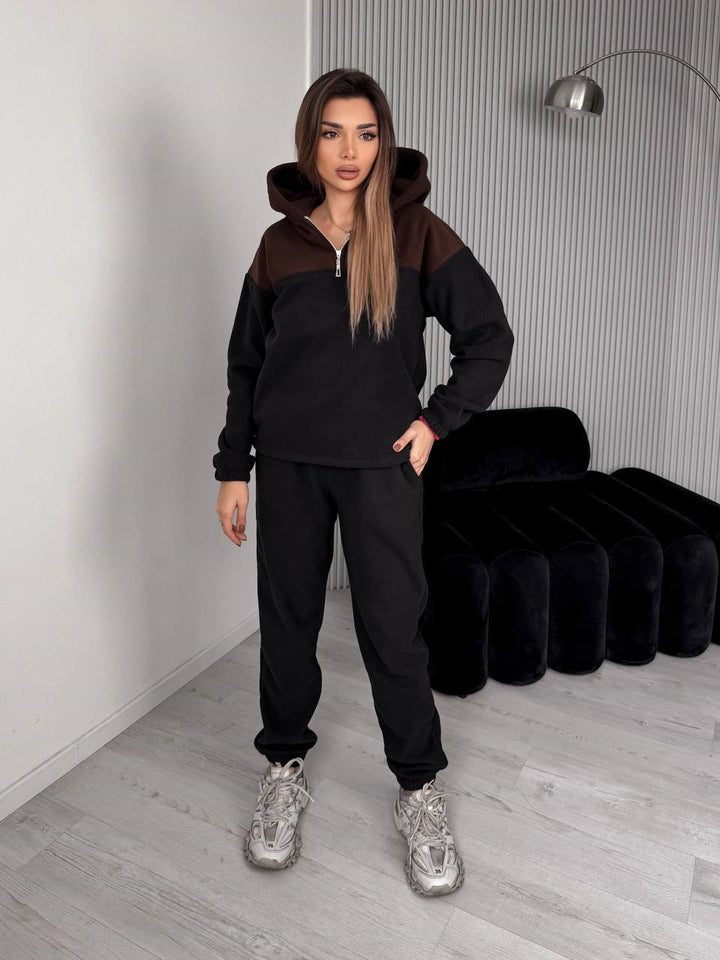 Women Two-Piece Color Block Loungewear Set with Half Zipper and Slim Jogging Pants Mune Fashion