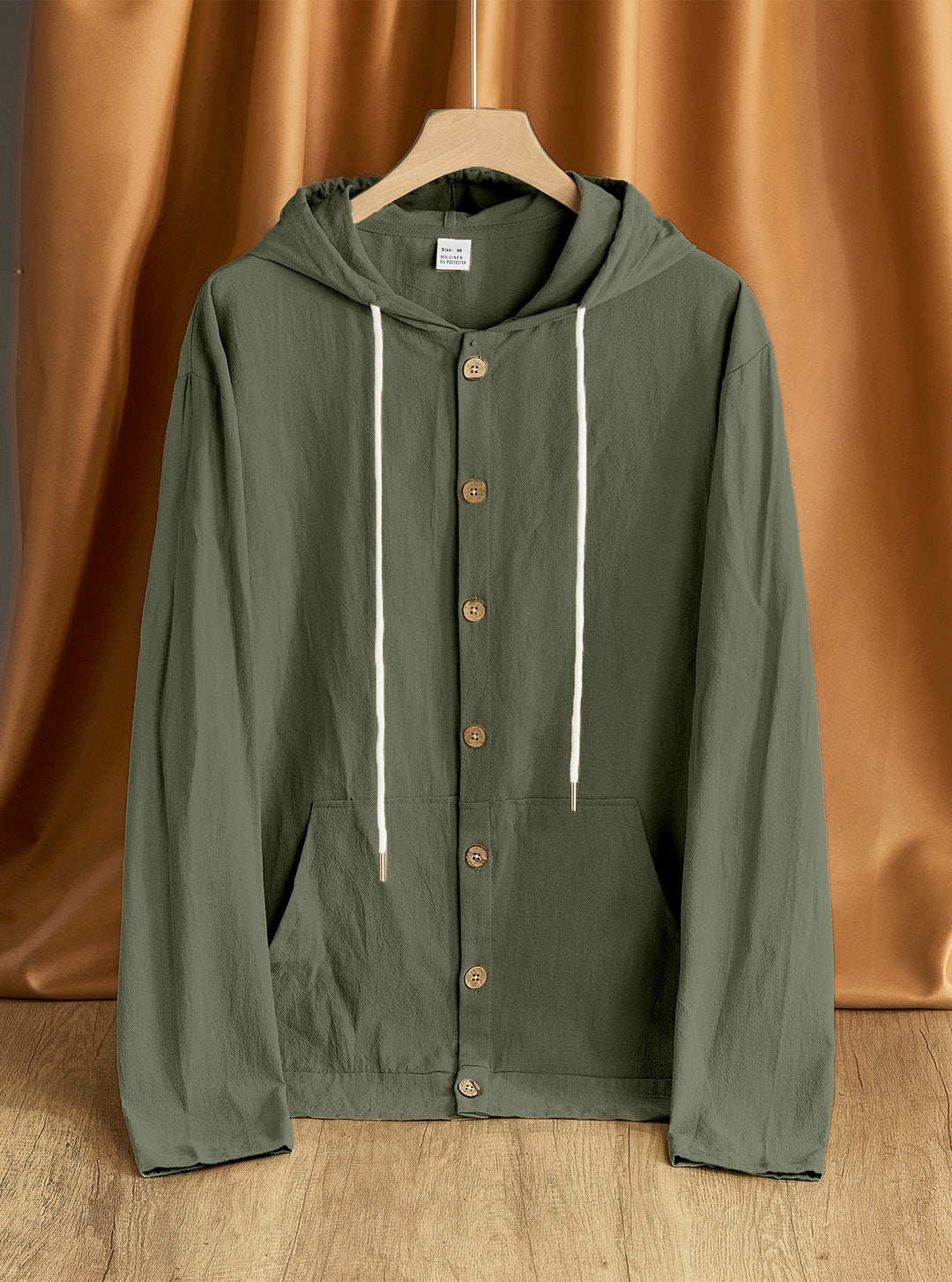 Men's lightweight hoodie jacket with button placket, kangaroo pocket, and drawstring Mune Fashion