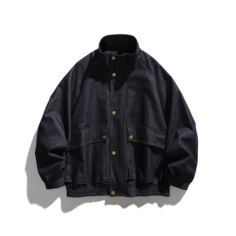 Unisex Boxy Jeans Jacket in Oversized Cut with Stand-Up Collar and Flap Pockets Mune Fashion