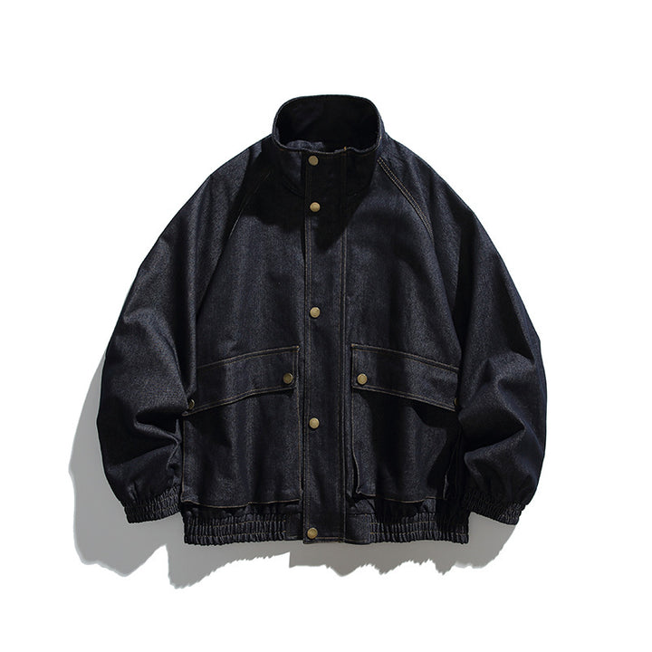 Unisex Boxy Jeans Jacket in Oversized Cut with Stand-Up Collar and Flap Pockets Mune Fashion