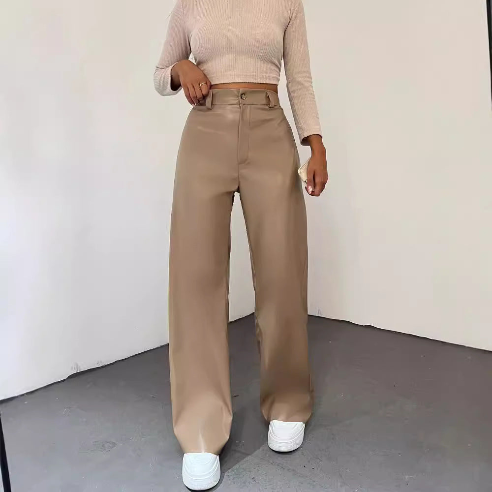 Women's Wide High-Waist Pants in Satin Look with Wide Leg Mune Fashion
