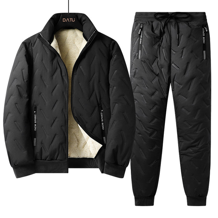 Men's Three-Piece Quilted Winter Set with Teddy Lining — Stand Collar Jacket, Padded Vest & Thermal Pants Mune Fashion