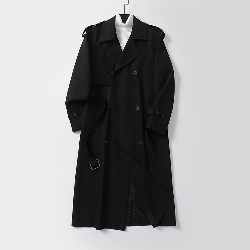 Men's knee-length double-breasted trench coat with epaulettes, storm flap, and cuff strap Mune Fashion