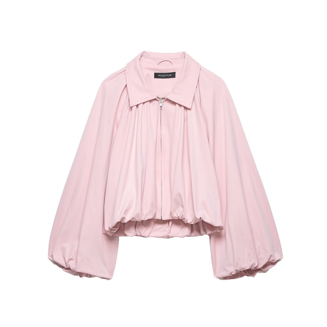 Women’s short jacket with oversized balloon sleeves and zipper Mune Fashion