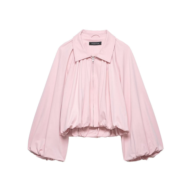 Women’s short jacket with oversized balloon sleeves and zipper Mune Fashion
