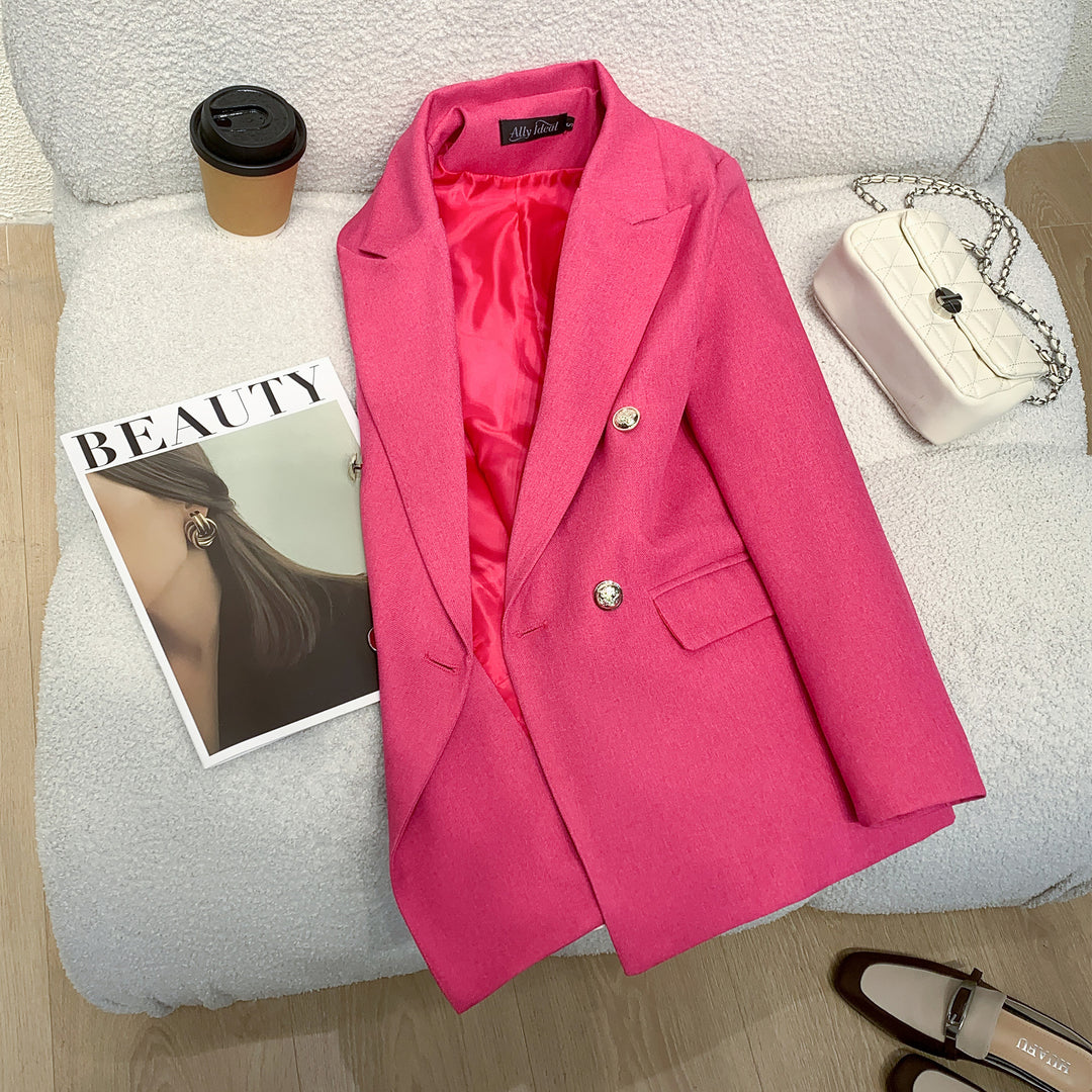 Women Elegant Blazer with Double Button Row Mune Fashion