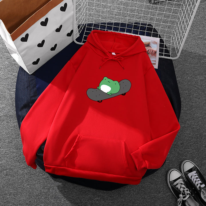 Unisex hooded sweatshirt with skater frog print, soft fleece inner lining and kangaroo pocket Mune Fashion
