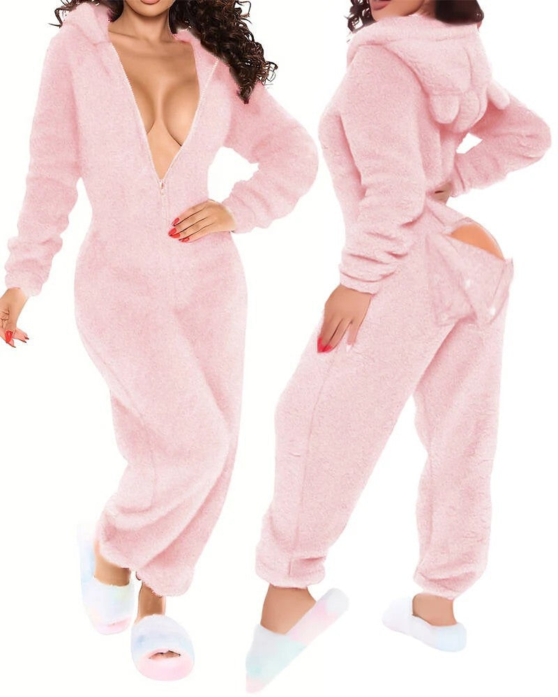 Women's Fluffy One-Piece with Hood Mune Fashion
