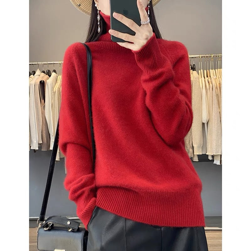 Women's Oversized Fine Knit Sweater with High Roll Neck and Side Slits Mune Fashion