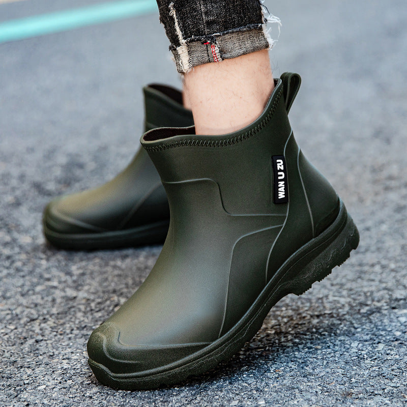 Men's Slip-On Ankle Rubber Boots with Shock-Absorbing Lightweight Sole and Grippy Profile Sole Mune Fashion