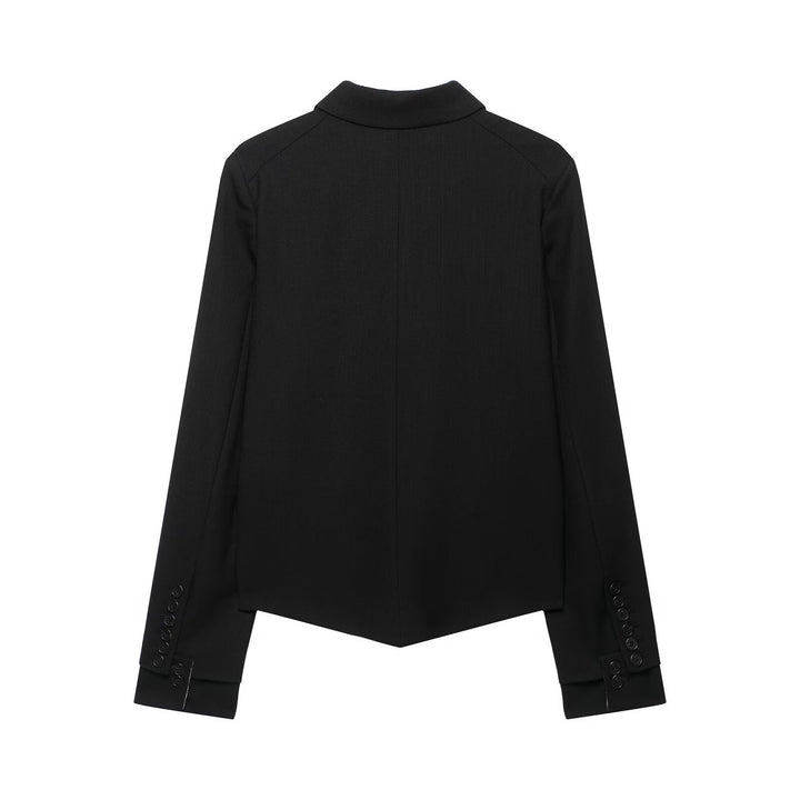Women Short Fitted Blazer with Asymmetrical Hem and Continuous Button Placket Drune