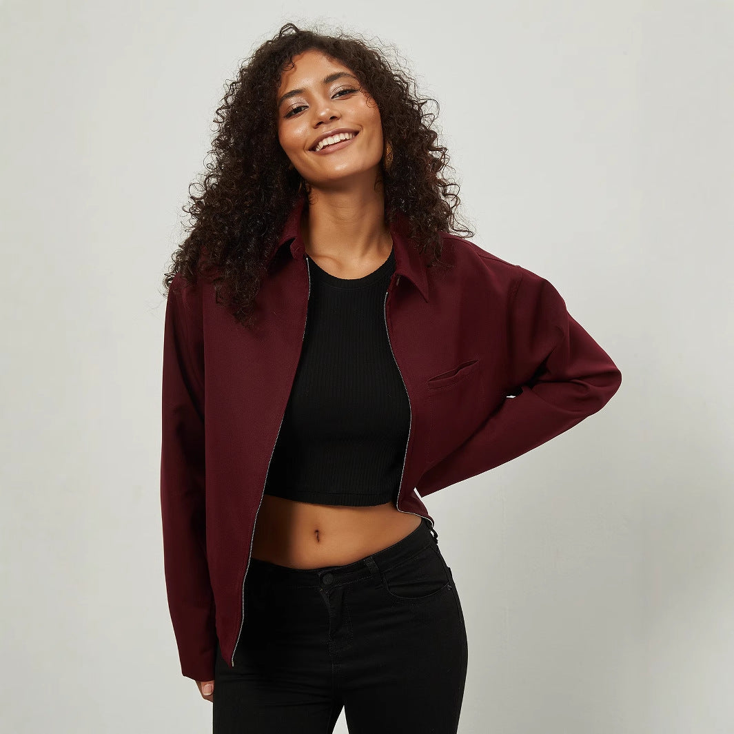Women's Boxy Overshirt Jacket with Metal Zipper and Shirt Collar Mune Fashion