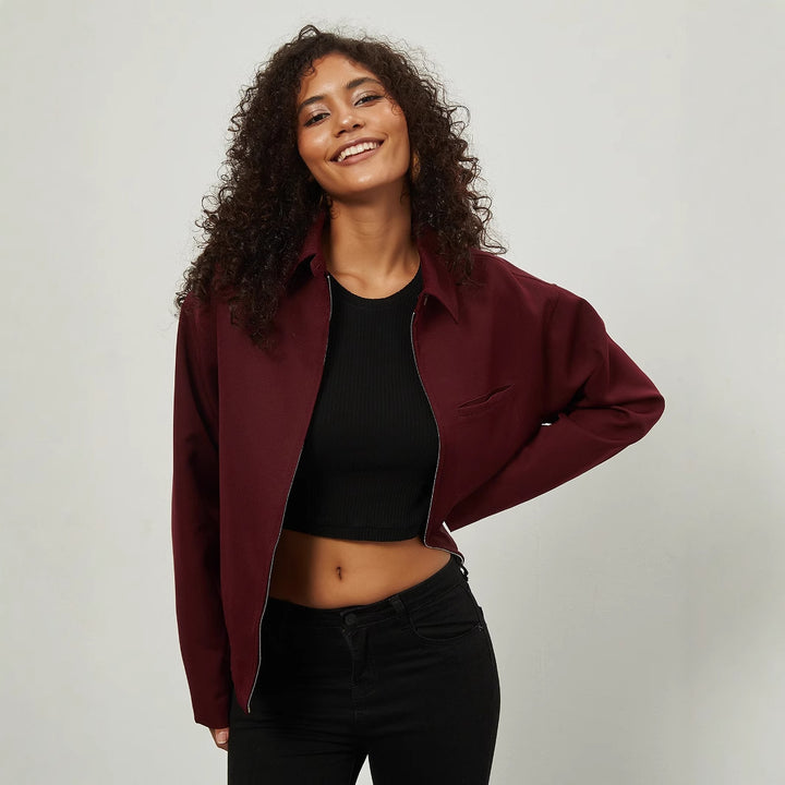 Women's Boxy Overshirt Jacket with Metal Zipper and Shirt Collar Mune Fashion