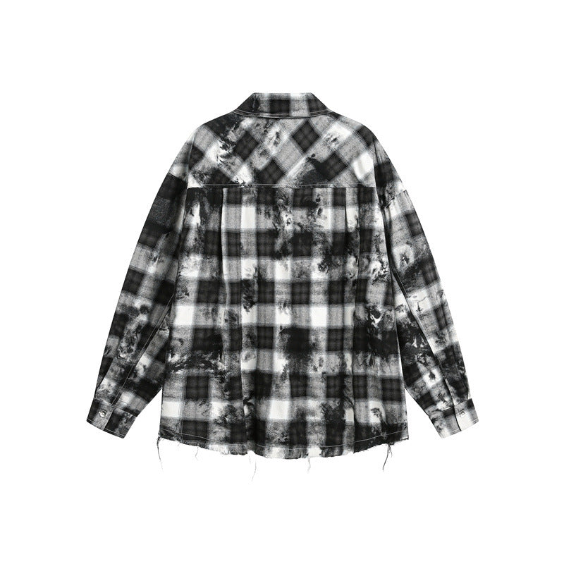 Men's Oversized Check Shirt Jacket with Frayed Hem and Chest Zip Pocket Mune Fashion