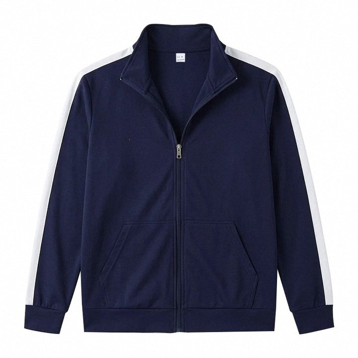 Men's Retro Track Jacket with Contrast Stripes and Stand-Up Collar Mune Fashion