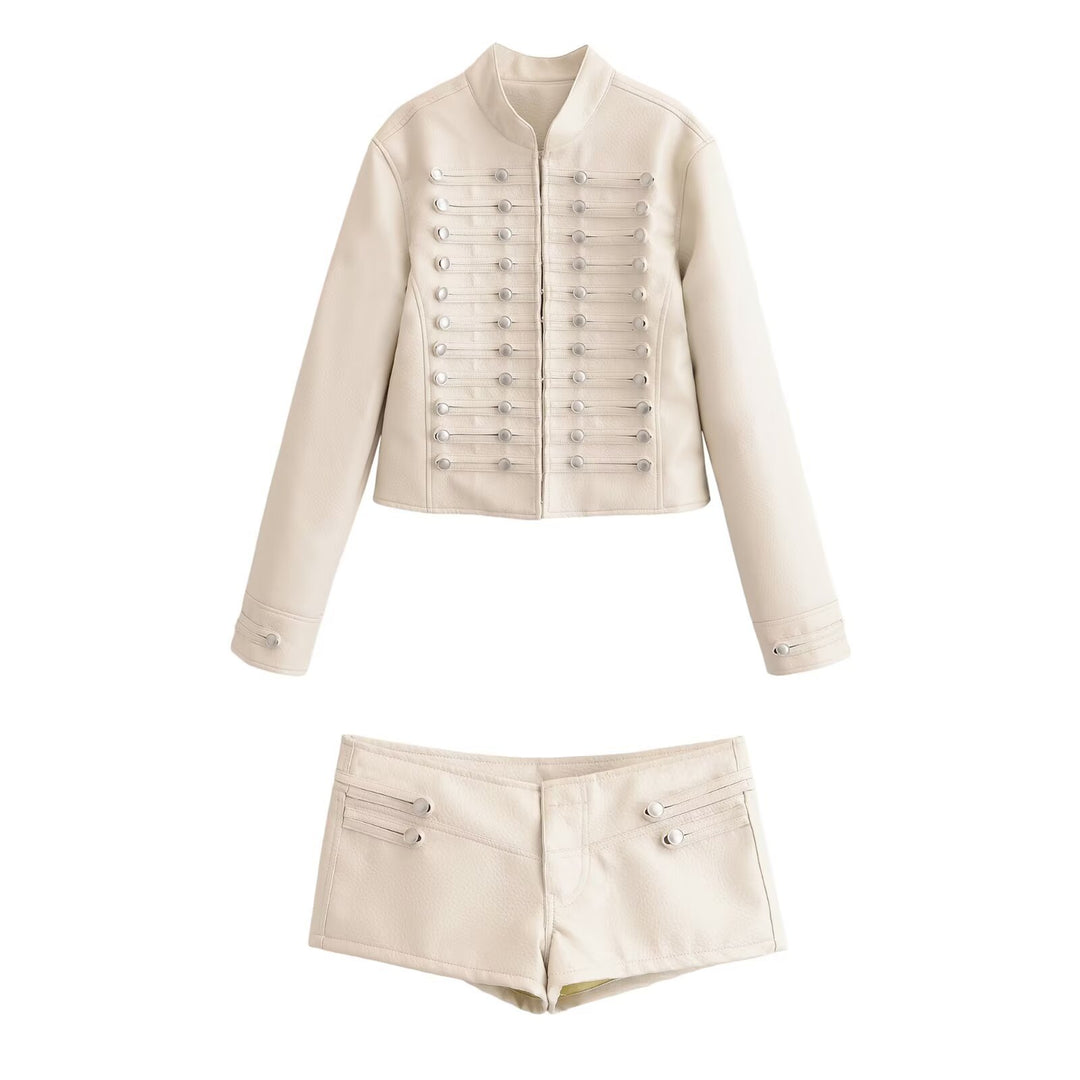 Women's short jacket in sailor military mix with decorative rows and stand-up collar Drune