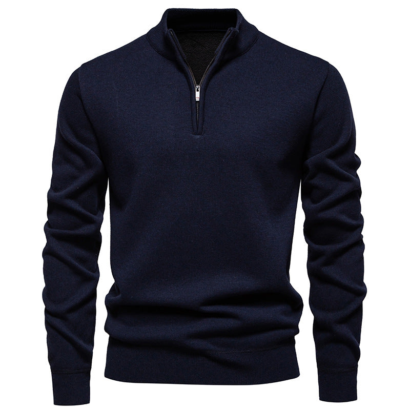 Men's fine-knit pullover with short zipper stand-up collar elastic cuffs Mune Fashion