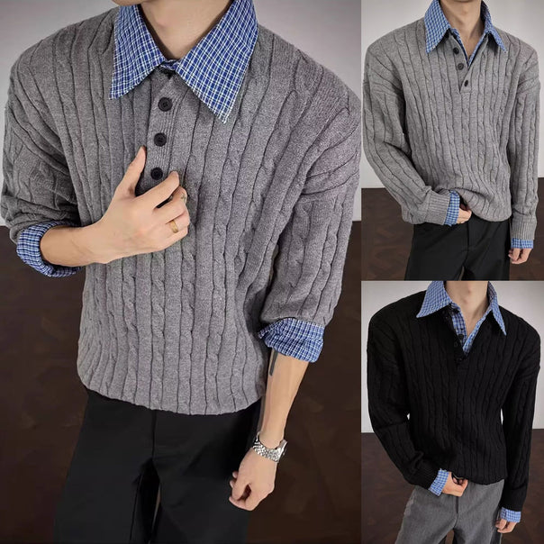 Men's Stylish Chunky Knit Pullover with V-Neck Mune Fashion