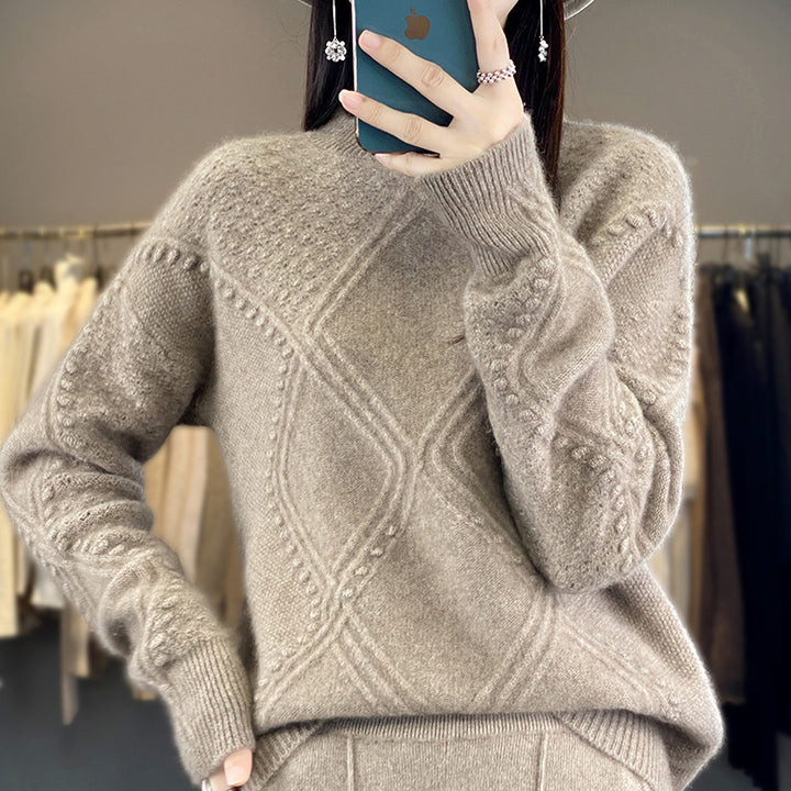 Ladies Cozy Mohair-Look Oversized Sweater with Diamond Structure and Bobble Details Mune Fashion